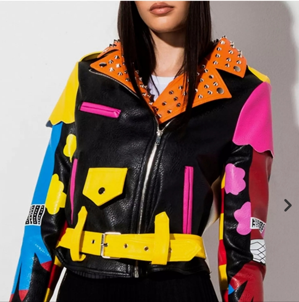 Azalea Wang Graffiti Kisses Vegan Leather Moto Jacket M - Picture 1 of 14
